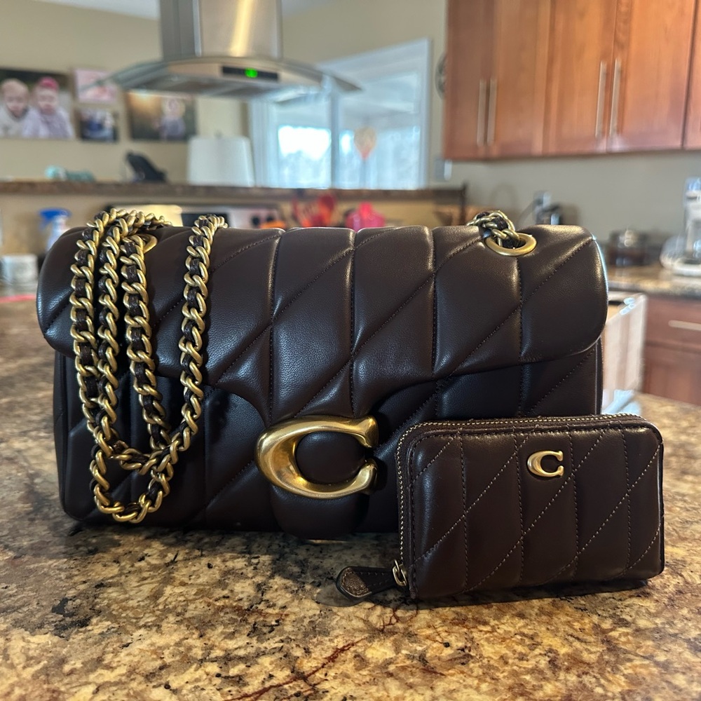 Coach quilted Tabby 26 in Maple with the matching wallet